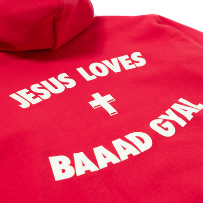 JESUS LOVES BAAAD GYAL HOODIE RED